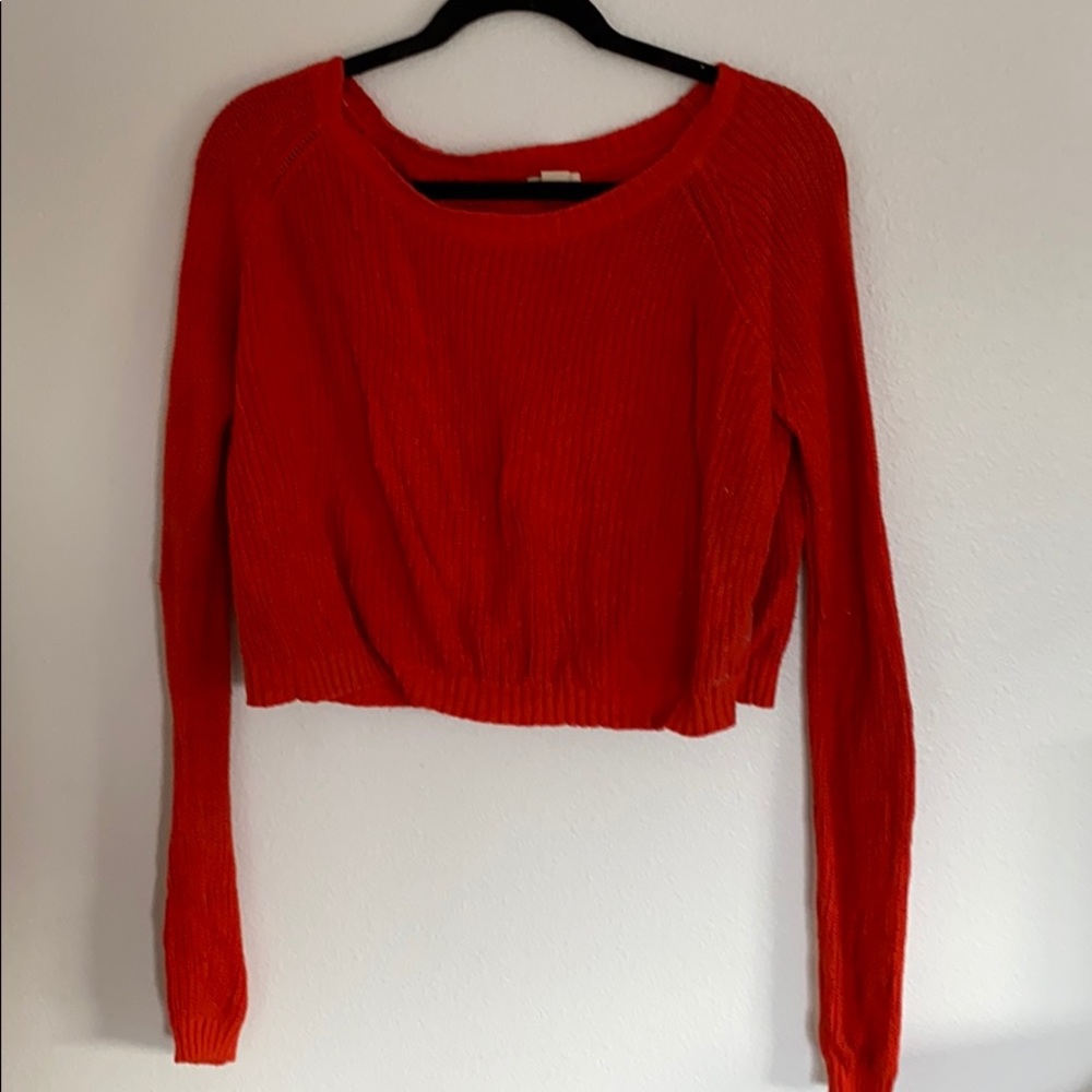 Coral knitted crop sweater